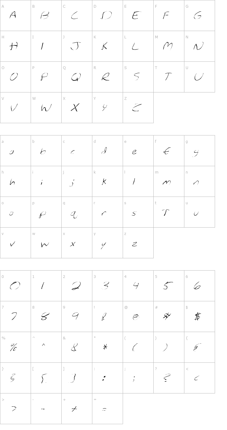 Character Map FZ WARPED 27 ITALIC Font
