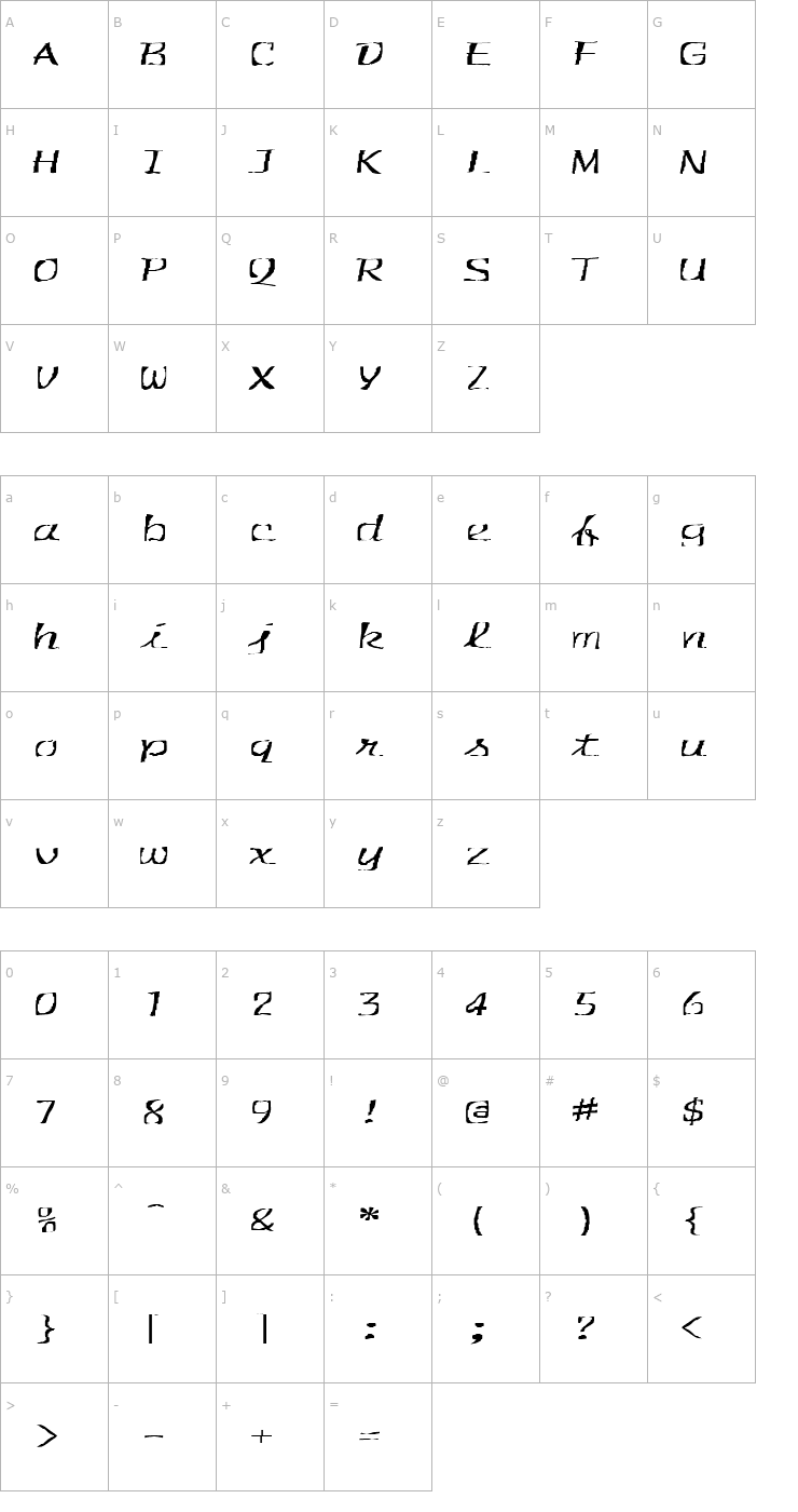 Character Map FZ WARPED 30 EX Font