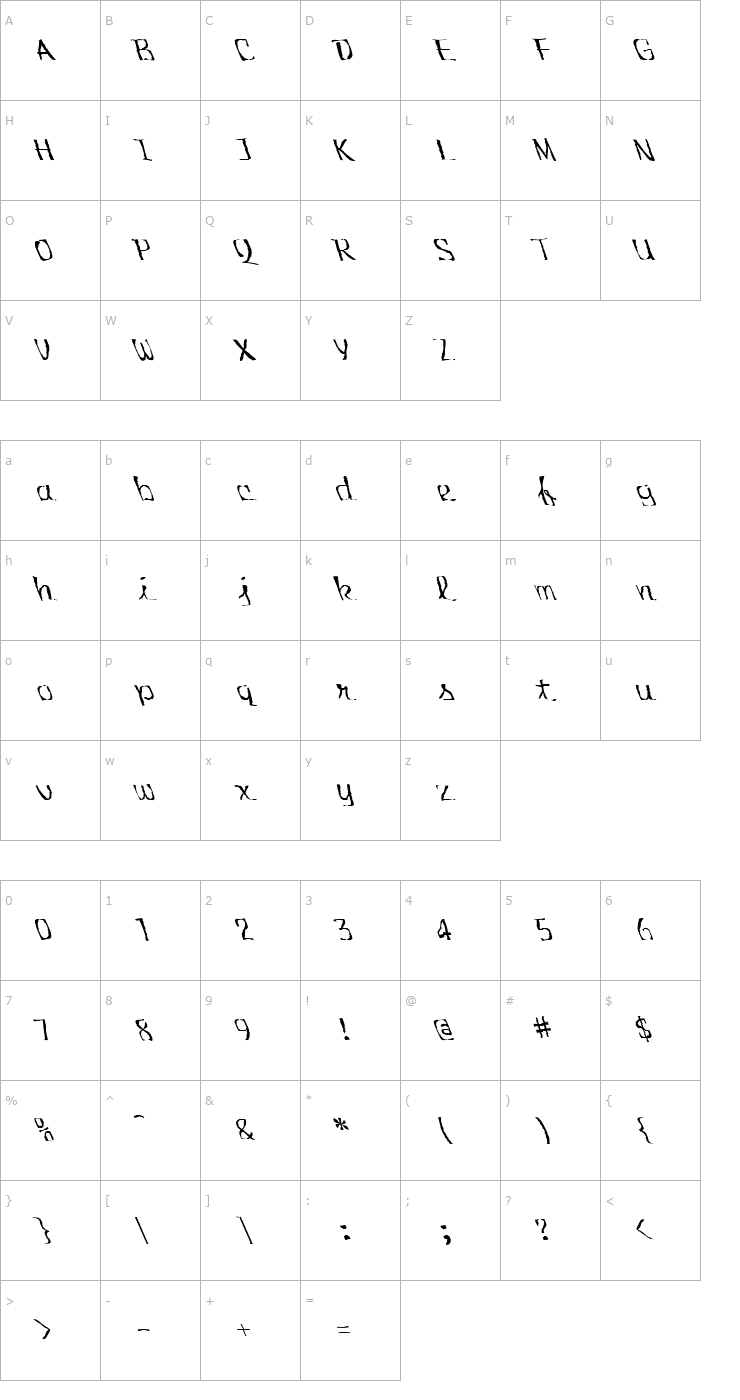 Character Map FZ WARPED 30 LEFTY Font