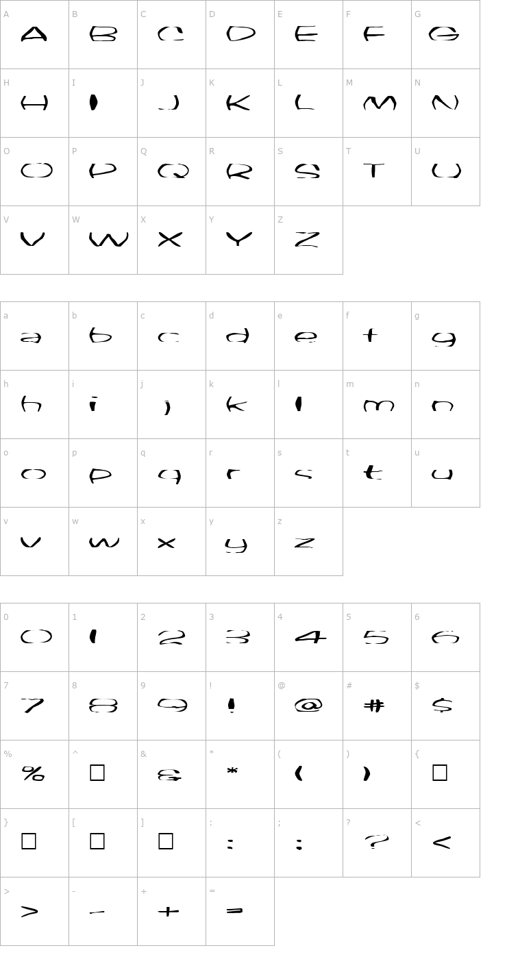 Character Map FZ WARPED 33 EX Font