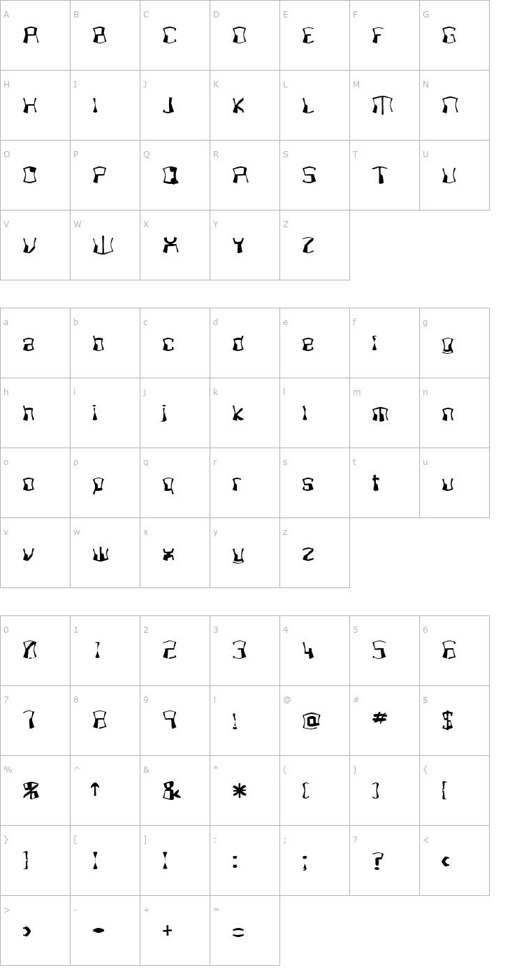 Character Map FZ WARPED 4 EX Font