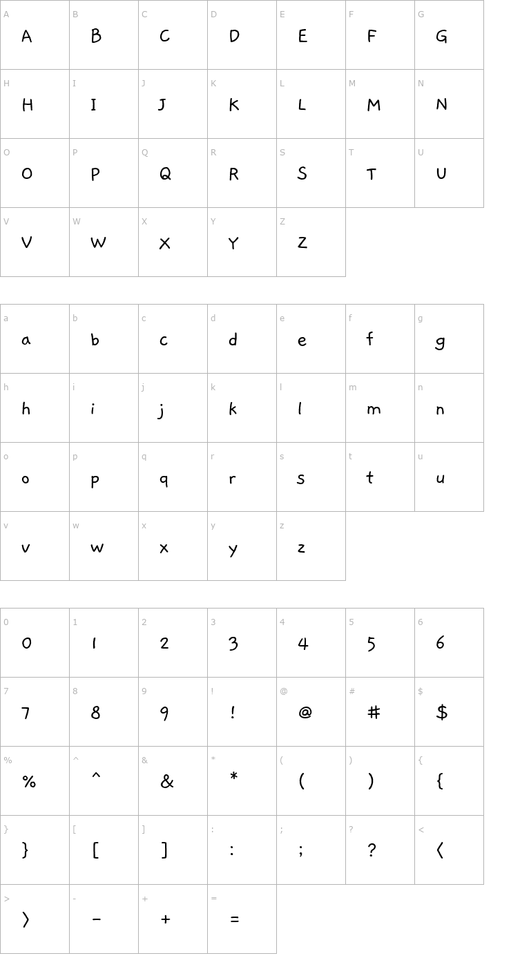 Character Map Gaegu Font