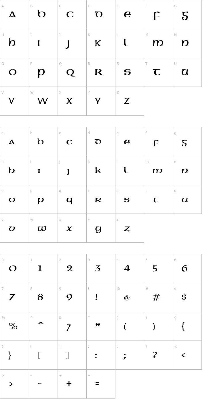 Character Map Gaeilge 2 Normal Font