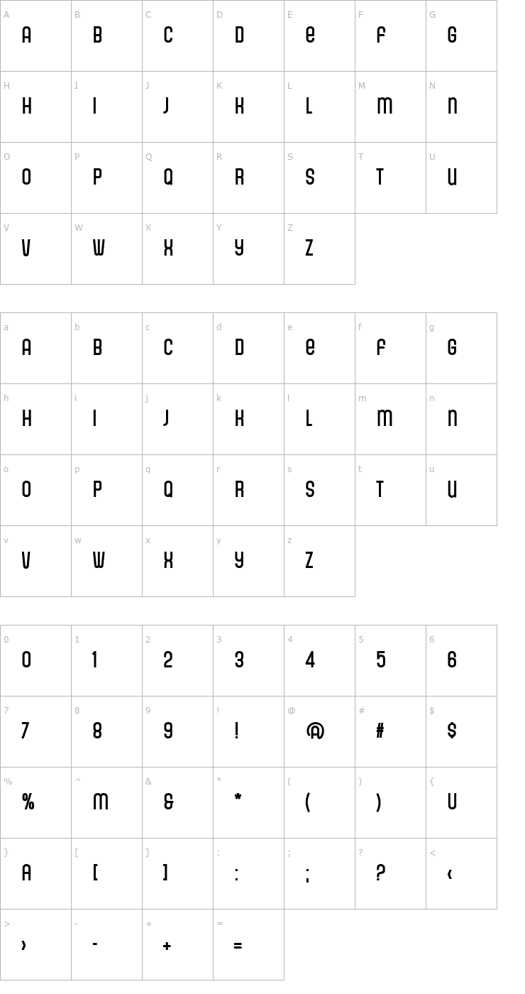 Character Map Gala Bold Font