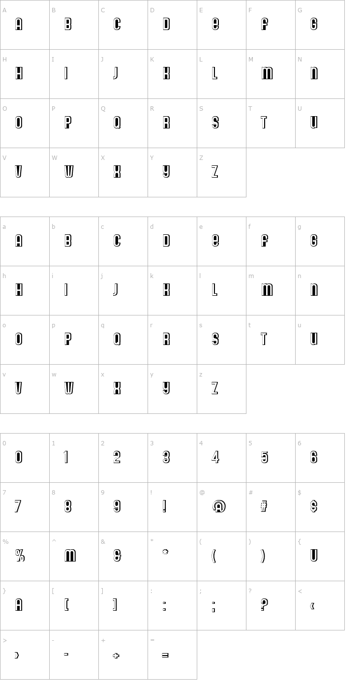 Character Map Gala Ombra Font