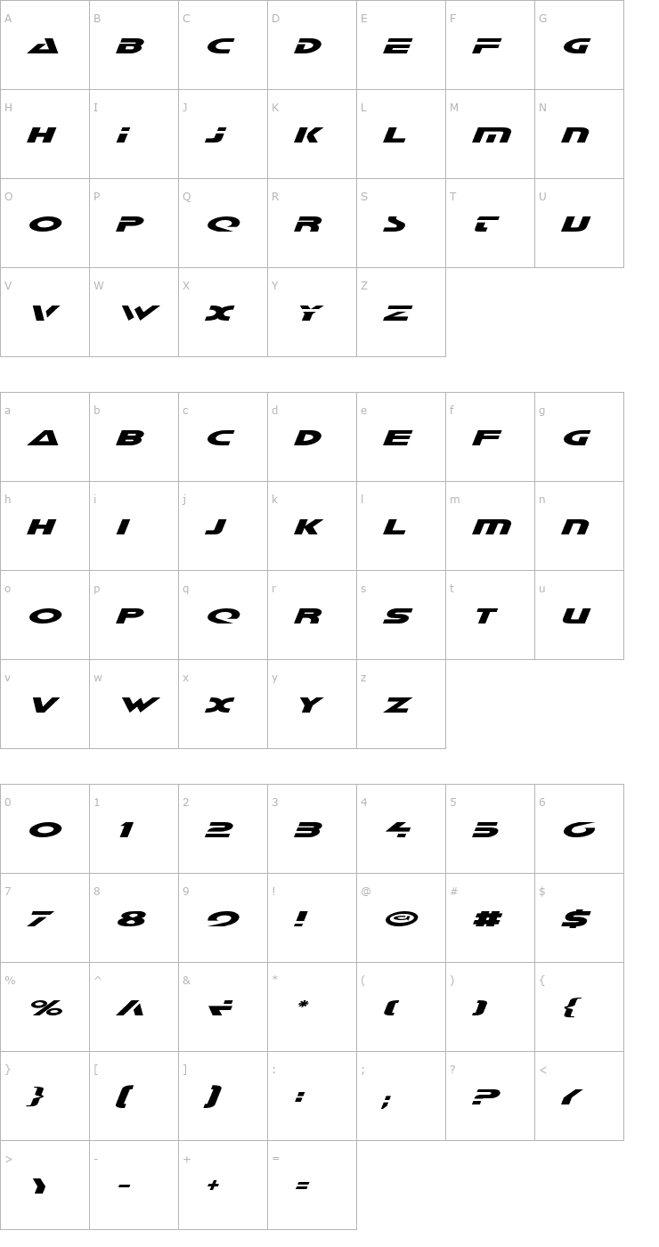 Character Map Galant Italic Font