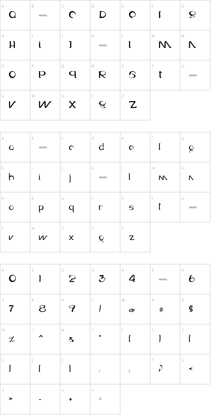 Character Map Galaxative Font