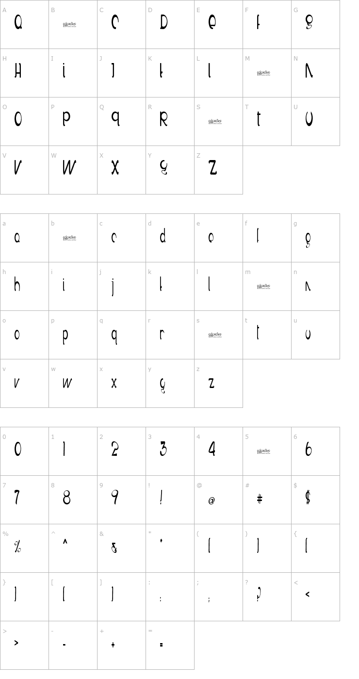 Character Map Galaxative tower Font