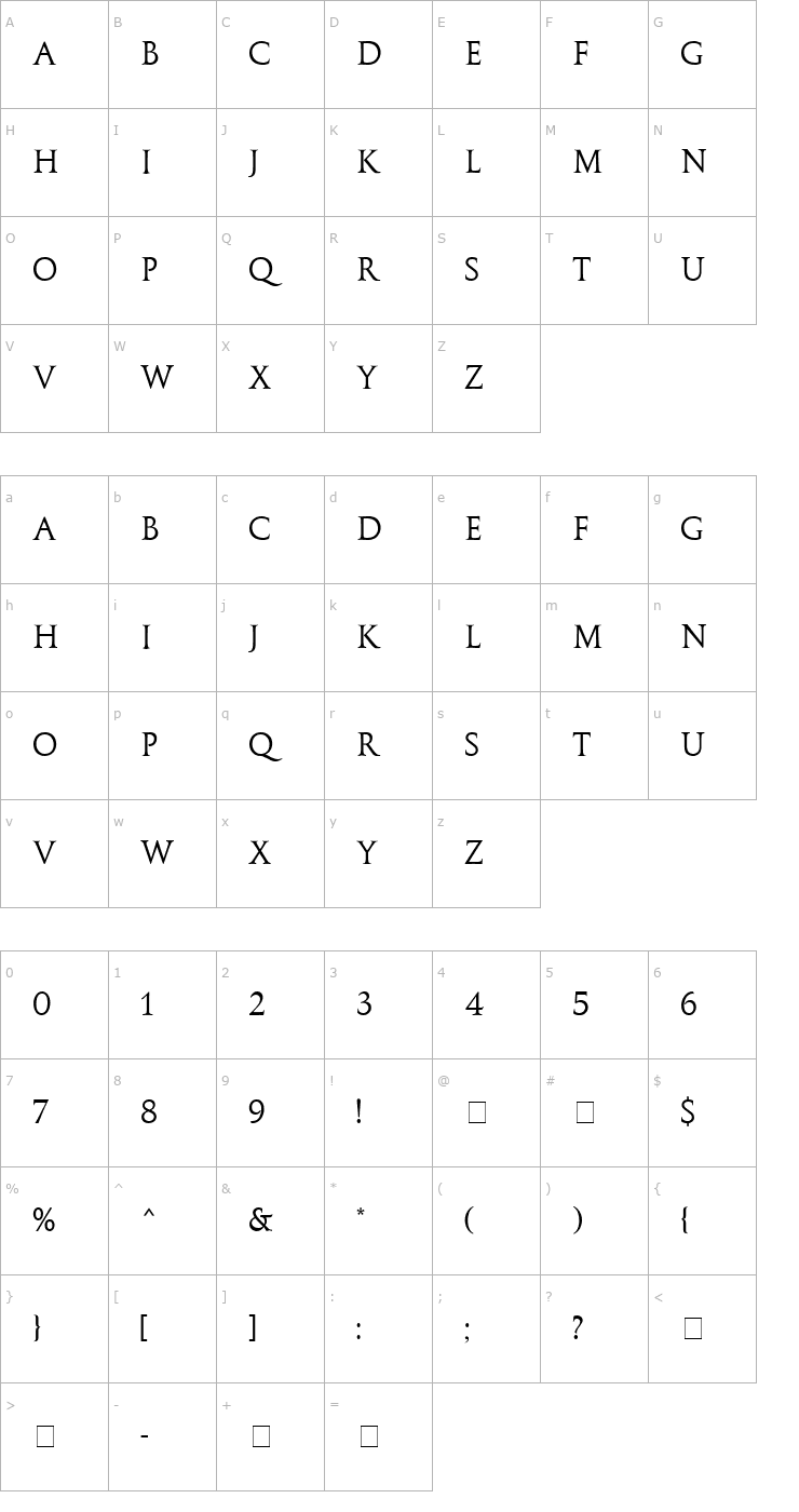 Character Map Galba MN Font