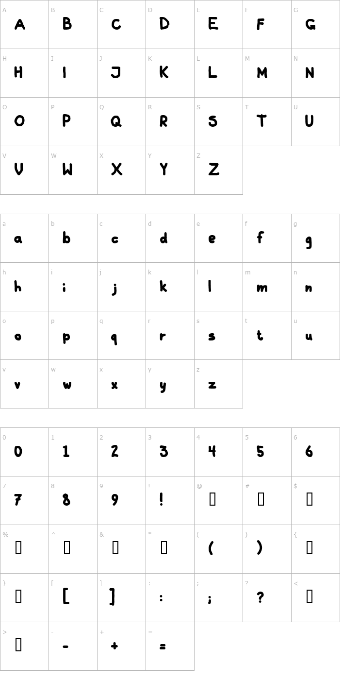Character Map Galla Bold Font