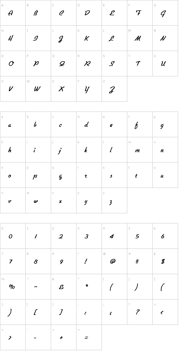 Character Map Gallante Regular Font