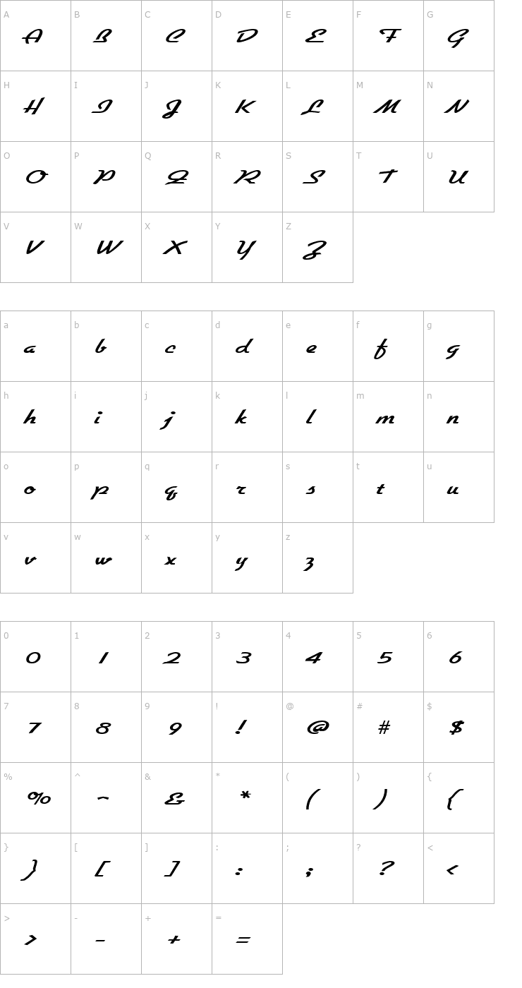 Character Map GallanteWide Regular Font