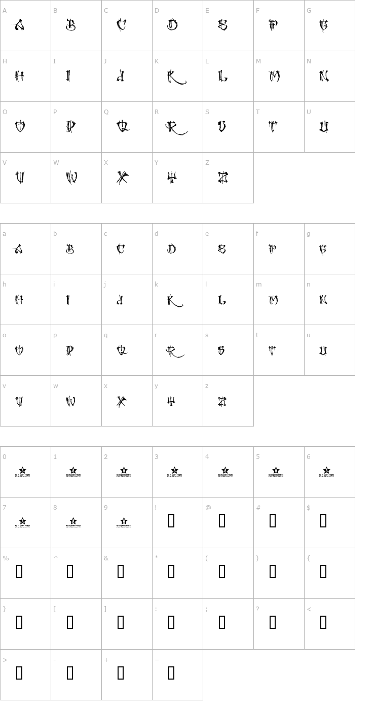 Character Map Gangland Font
