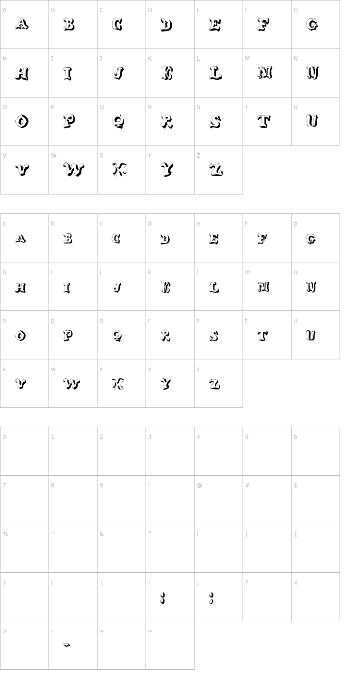 Character Map GanglyDisplayCaps Font