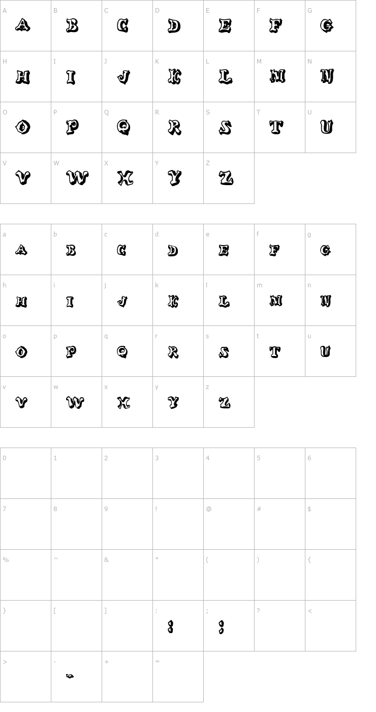 Character Map GanglyDisplayCaps Bold Font