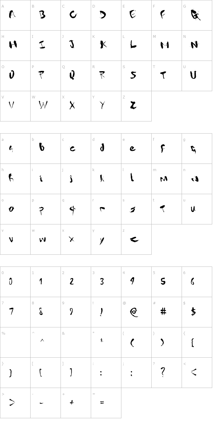 Character Map Gantz Font