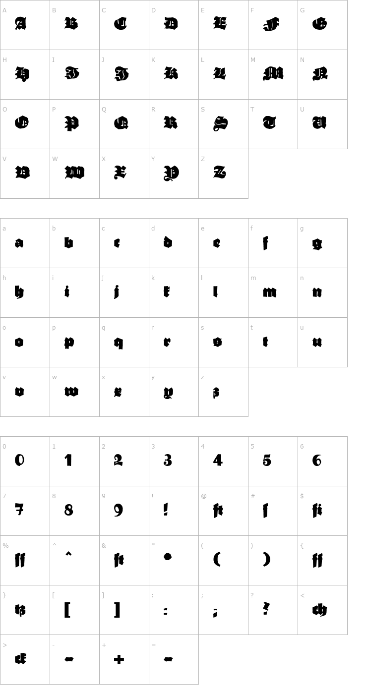 Character Map Ganz Grobe Gotisch Font