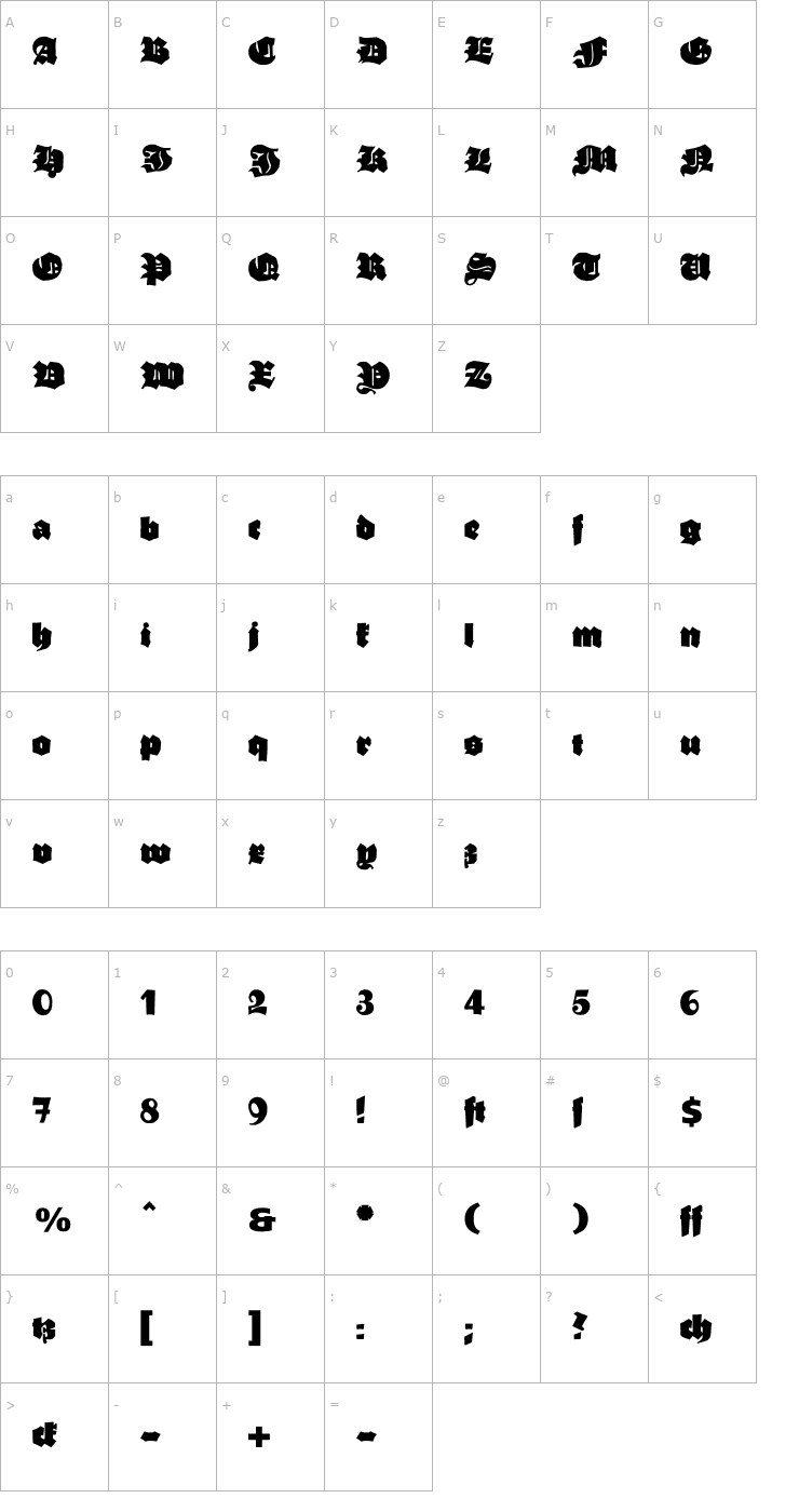 Character Map GanzGrobeGotisch-UltraBlack Font