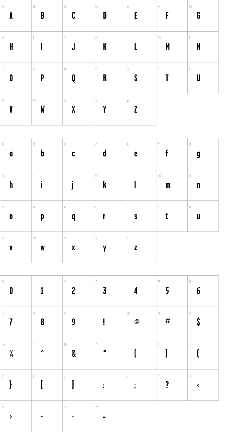 Character Map Garage Gothic FB Bold Font