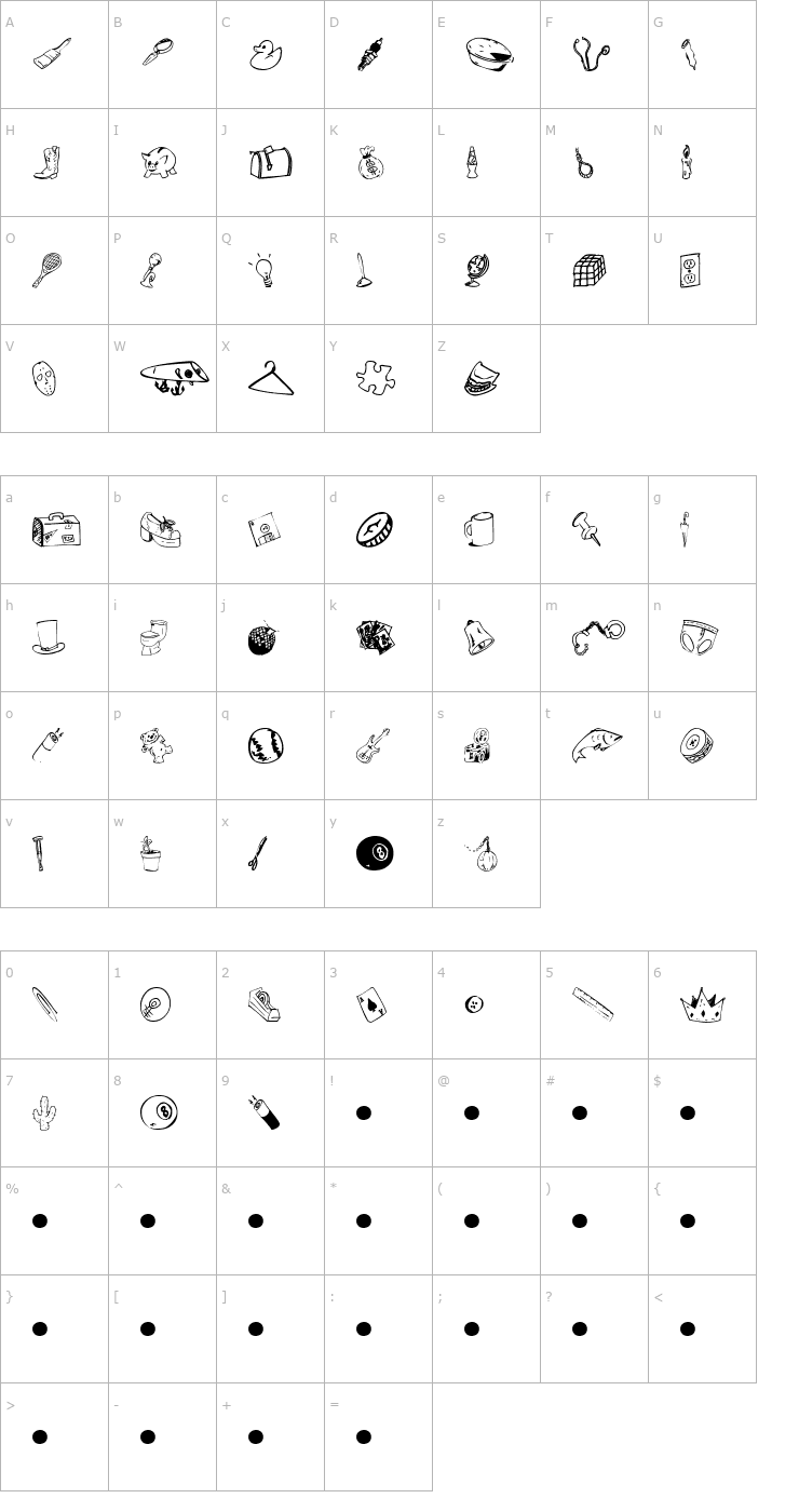 Character Map Garage Sale Font