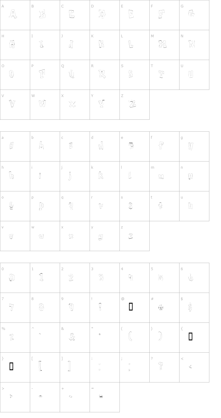 Character Map GarageShockOutline Font