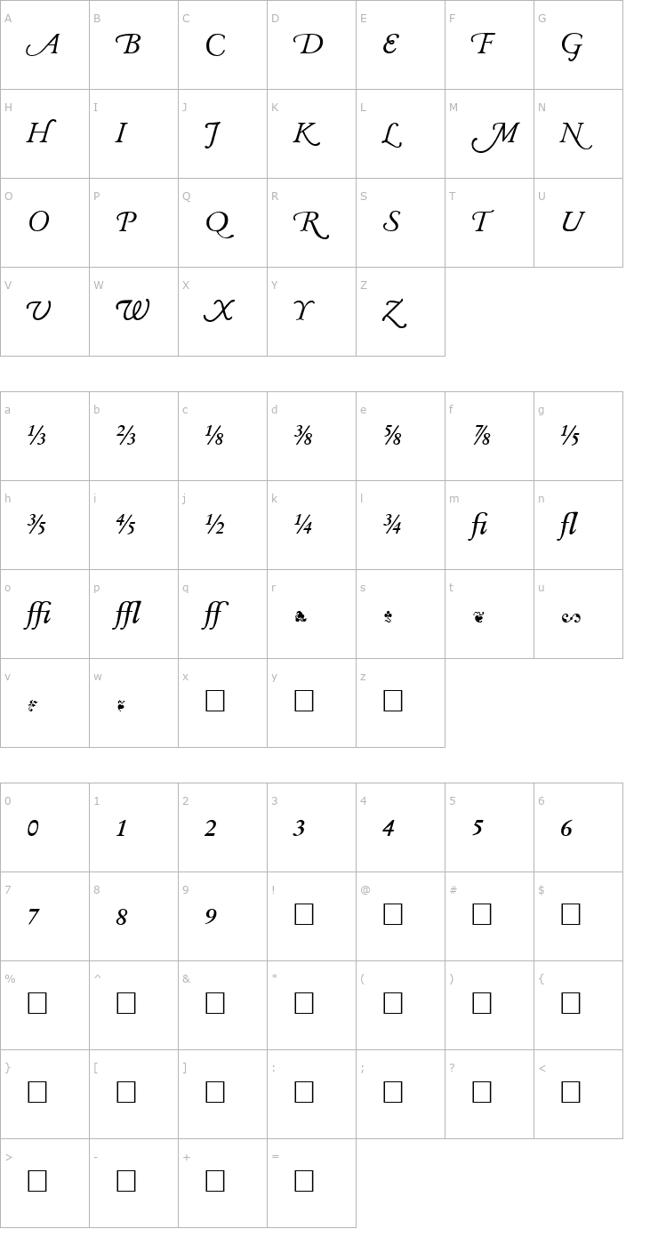Character Map Garamand Classic Extras Bold Italic Font