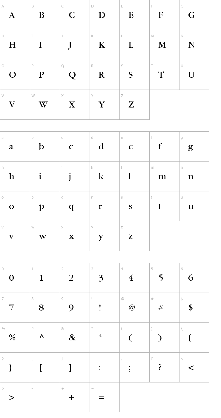 Character Map Garamond Book Font