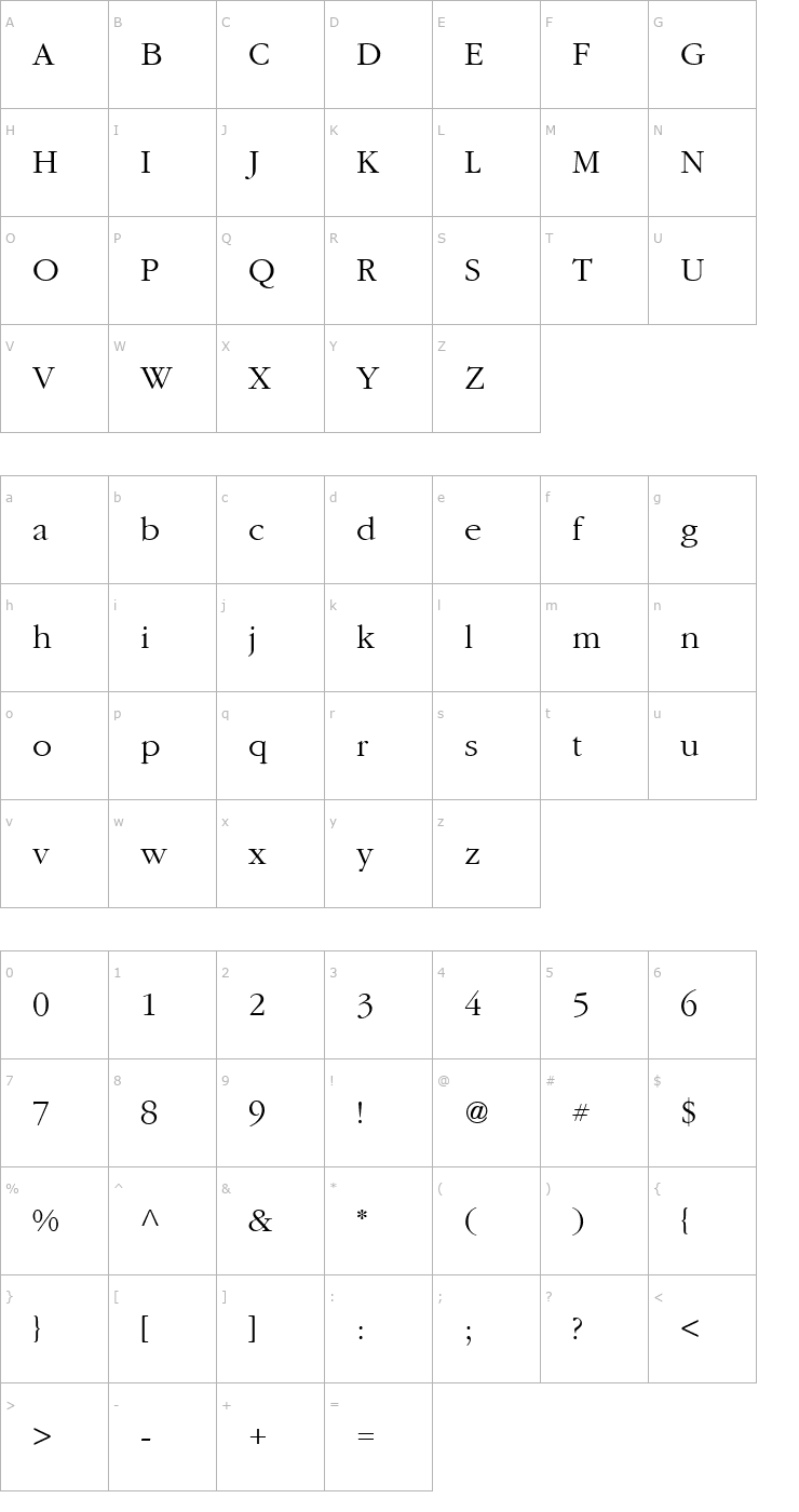 Character Map Garamond Light Font