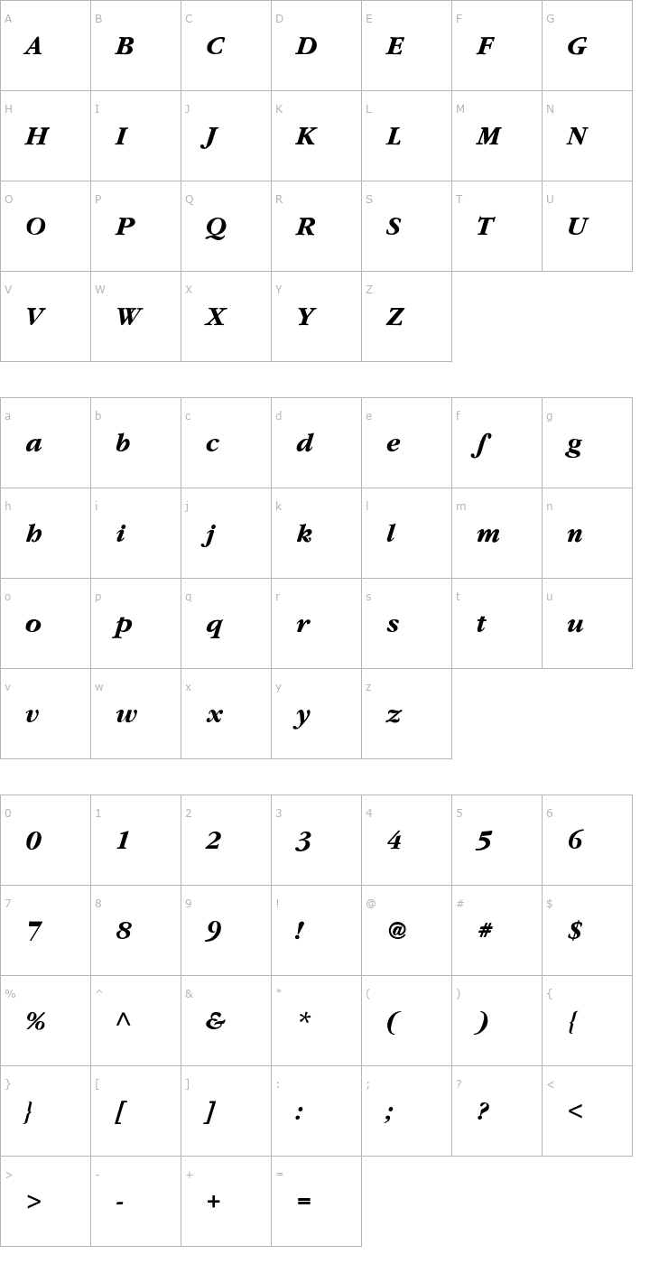 Character Map Garamond-Thin-Italic Font