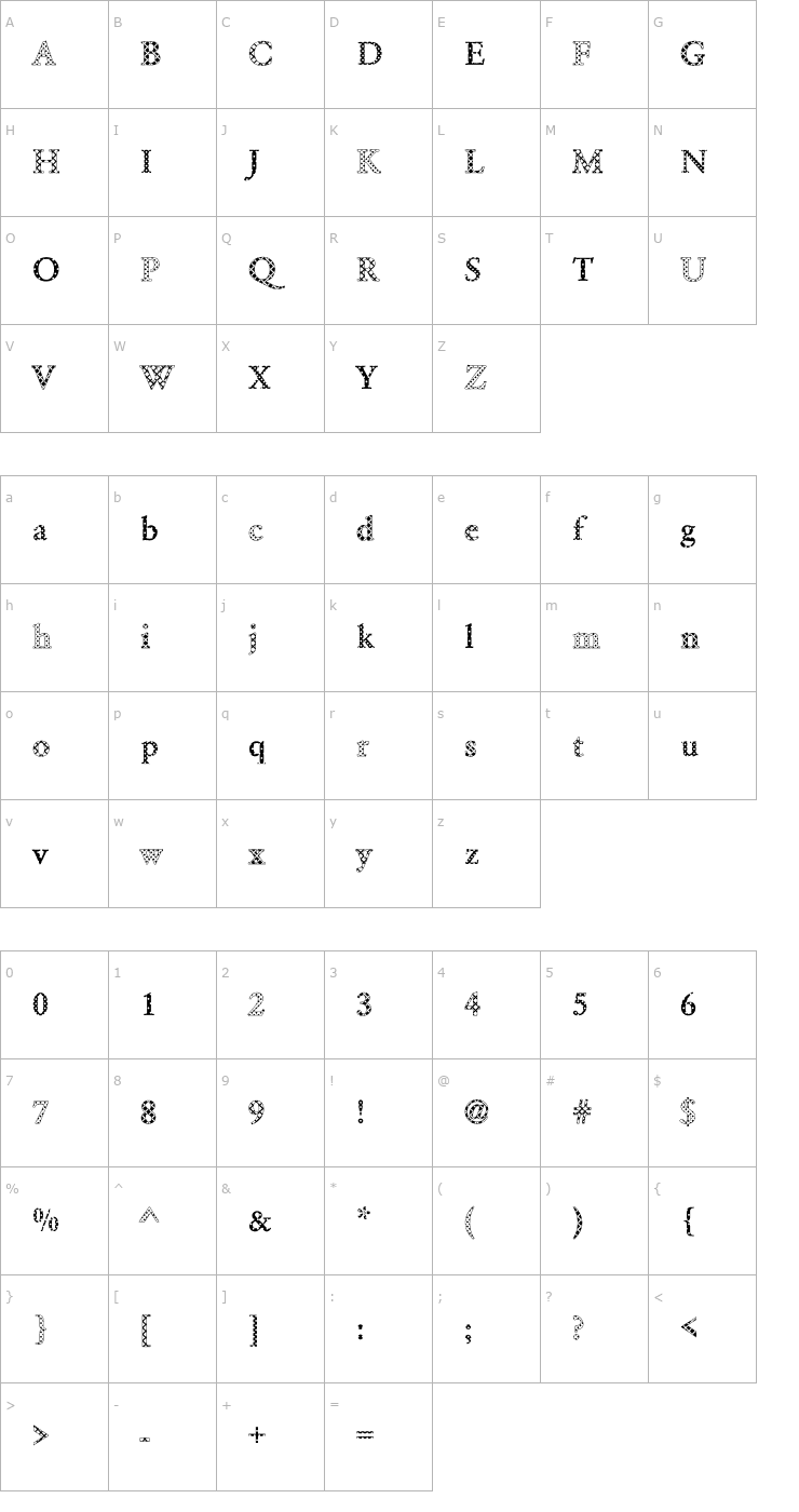 Character Map Garamond11 Becker Font