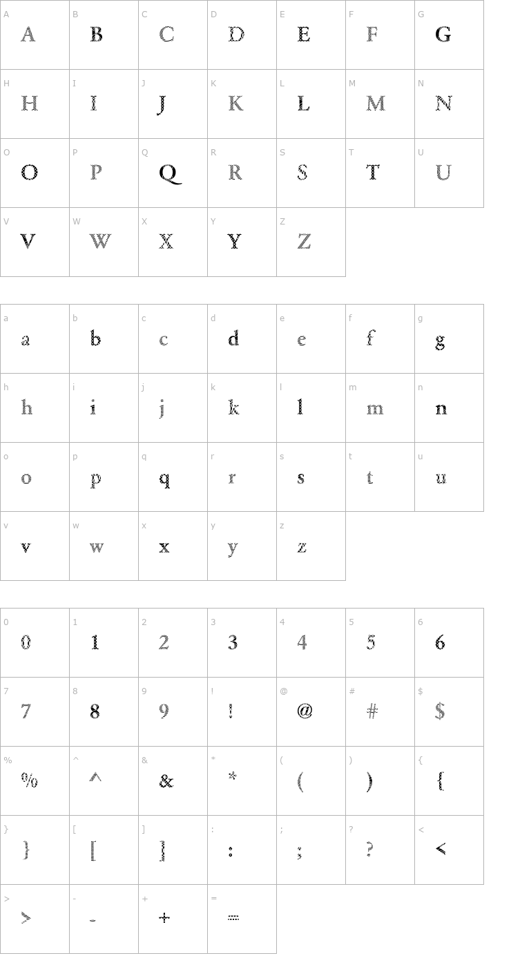 Character Map Garamond18 Becker Font