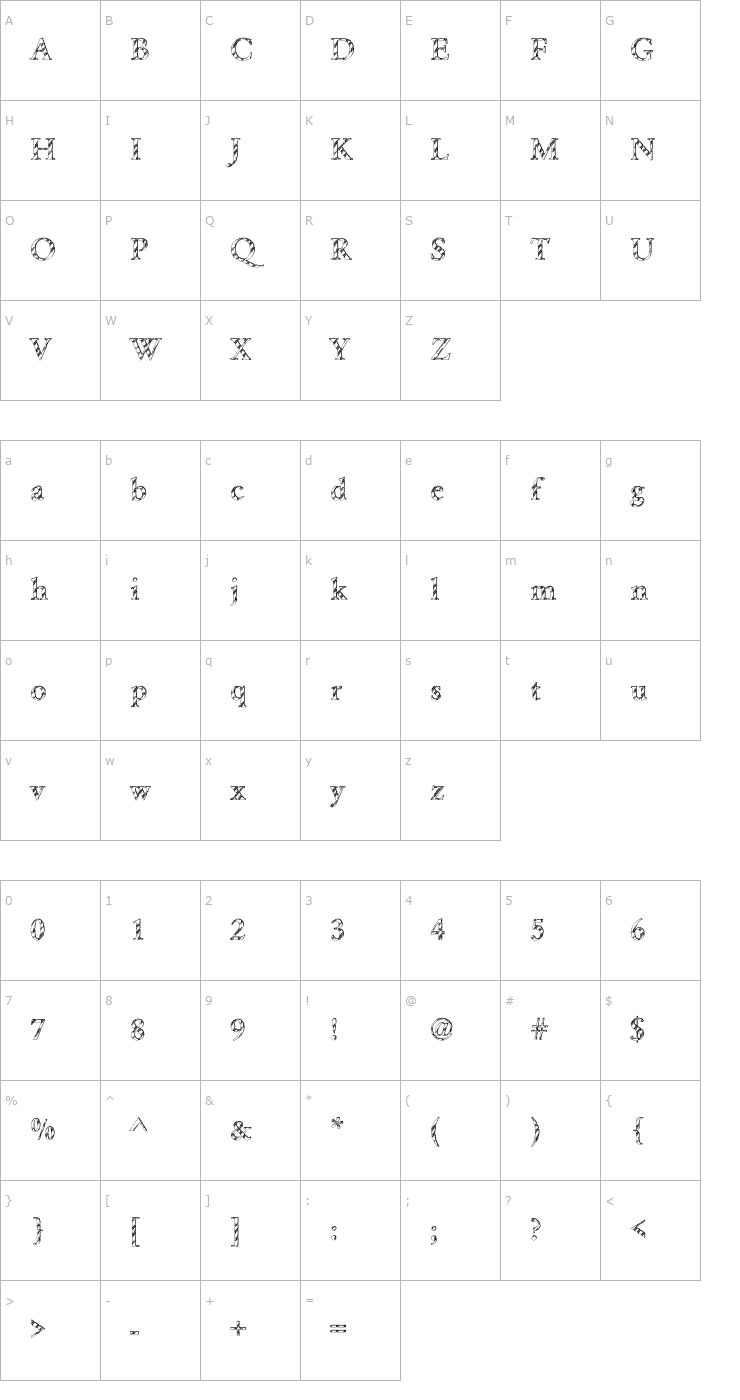 Character Map Garamond28 Becker Font