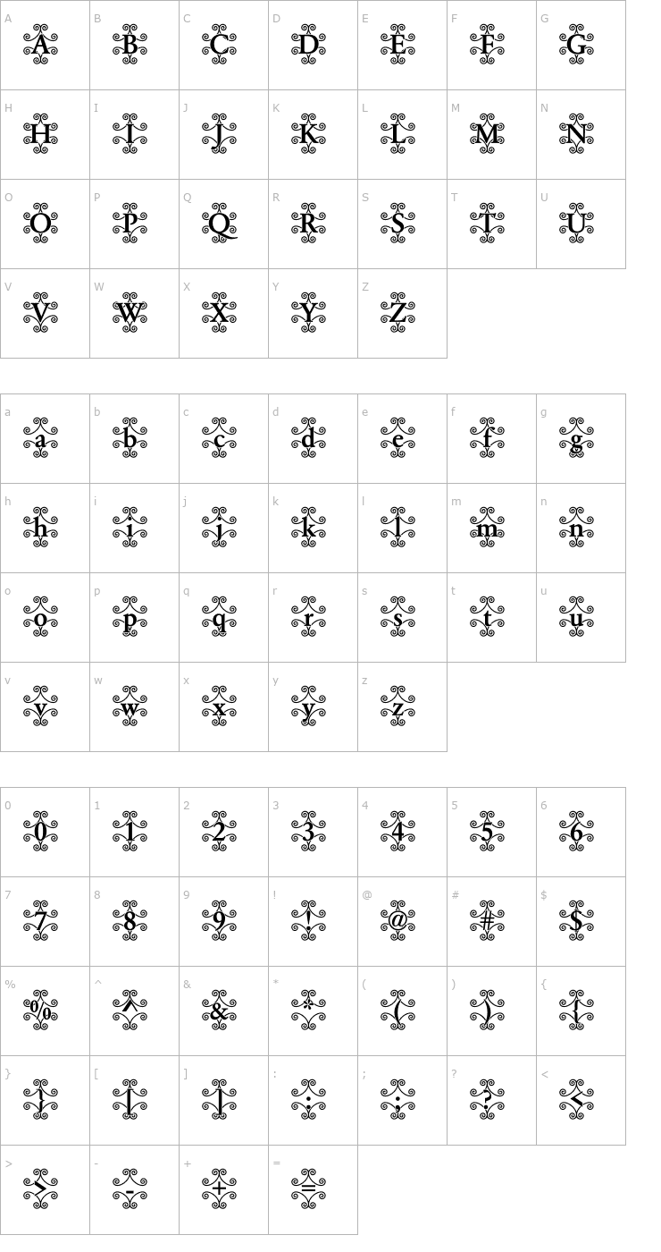 Character Map Garamond46 Becker Font