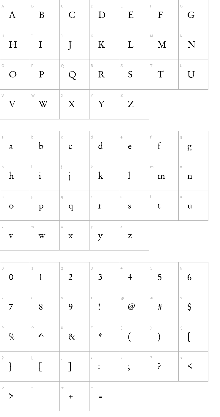 Character Map Garamond_Becker_No2 Font