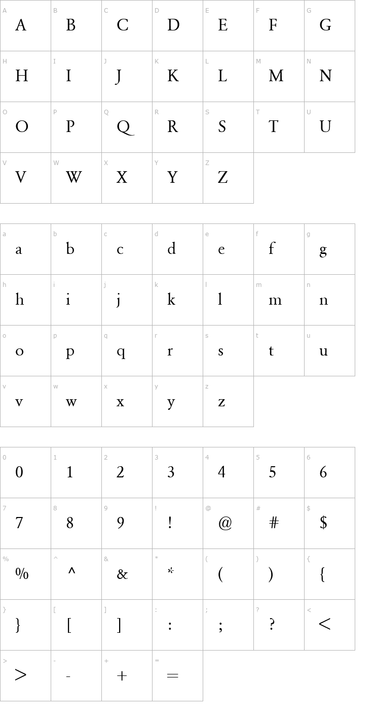 Character Map GaramondBE Font