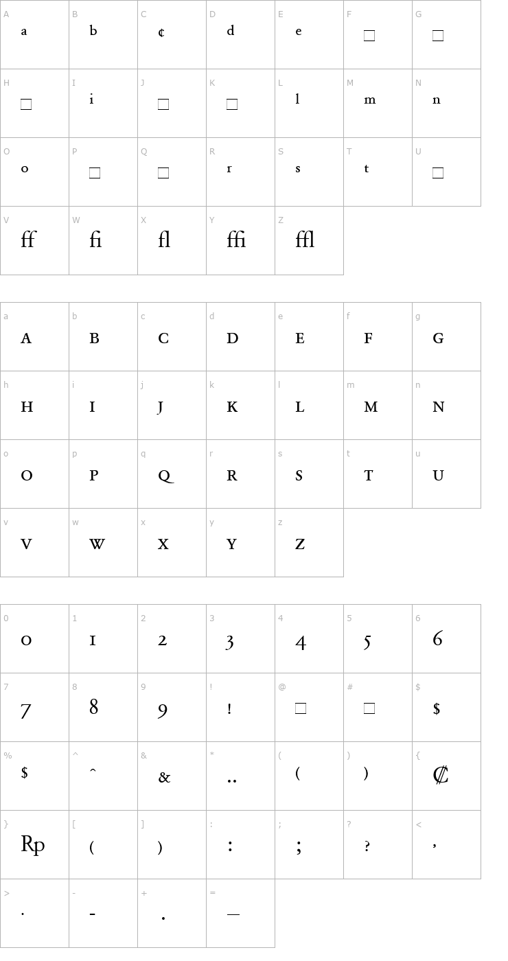 Character Map GaramondBEExpert Font