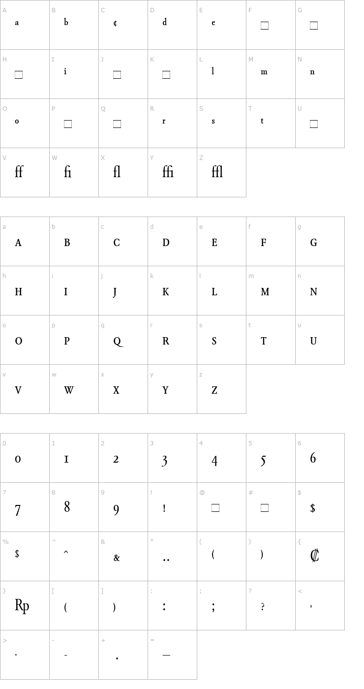 Character Map GaramondBEExpert-Condensed Font