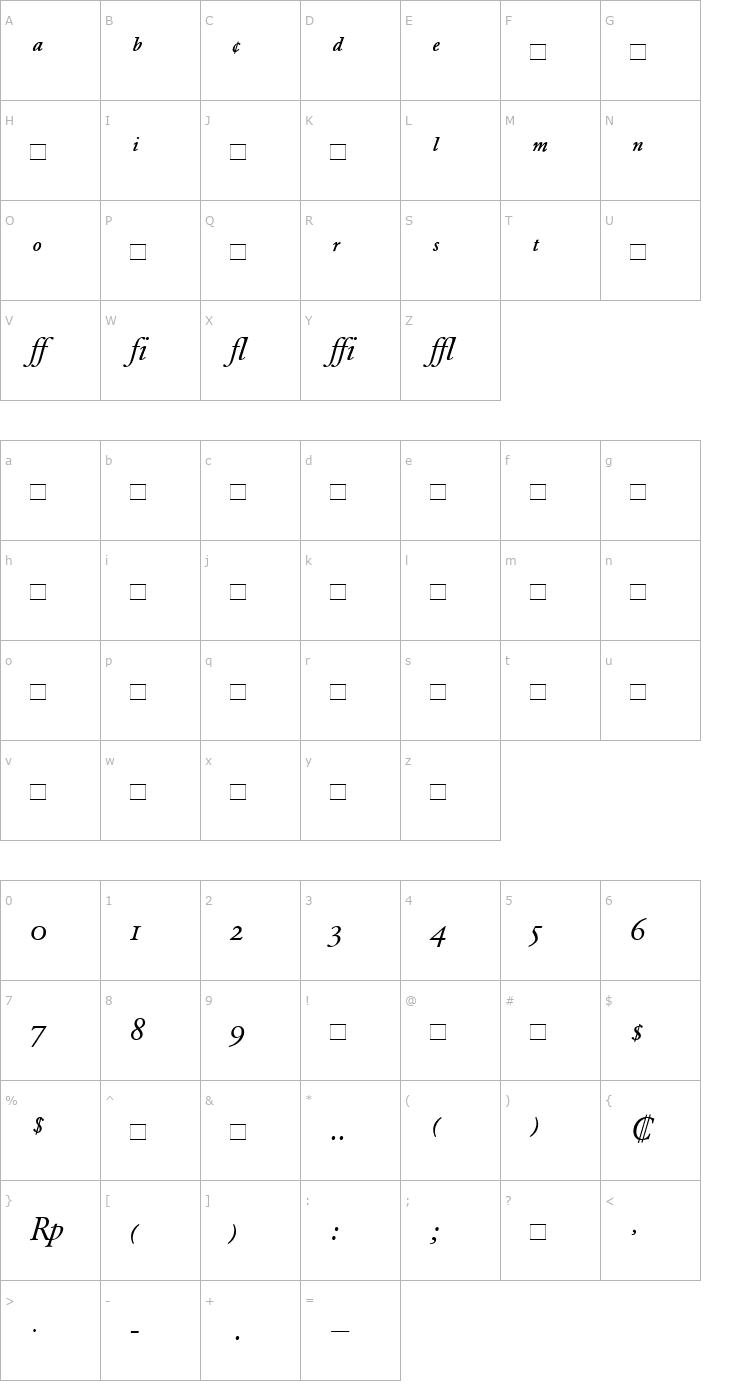 Character Map GaramondBEExpert-Italic Font