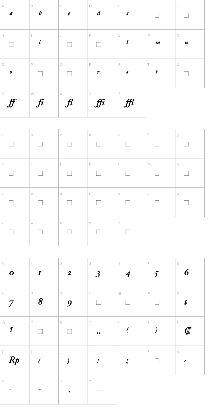 Character Map GaramondBEExpert-Medium Italic Font