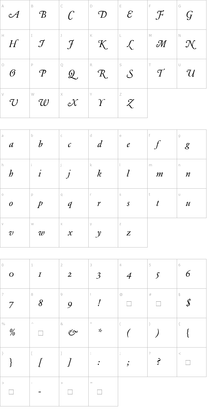 Character Map GaramondBESwash-Italic Font