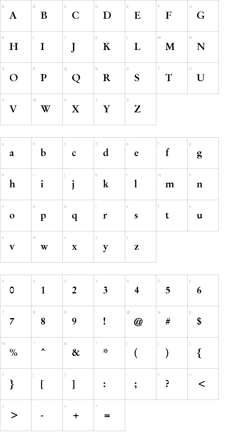 Character Map GaramondBold Font