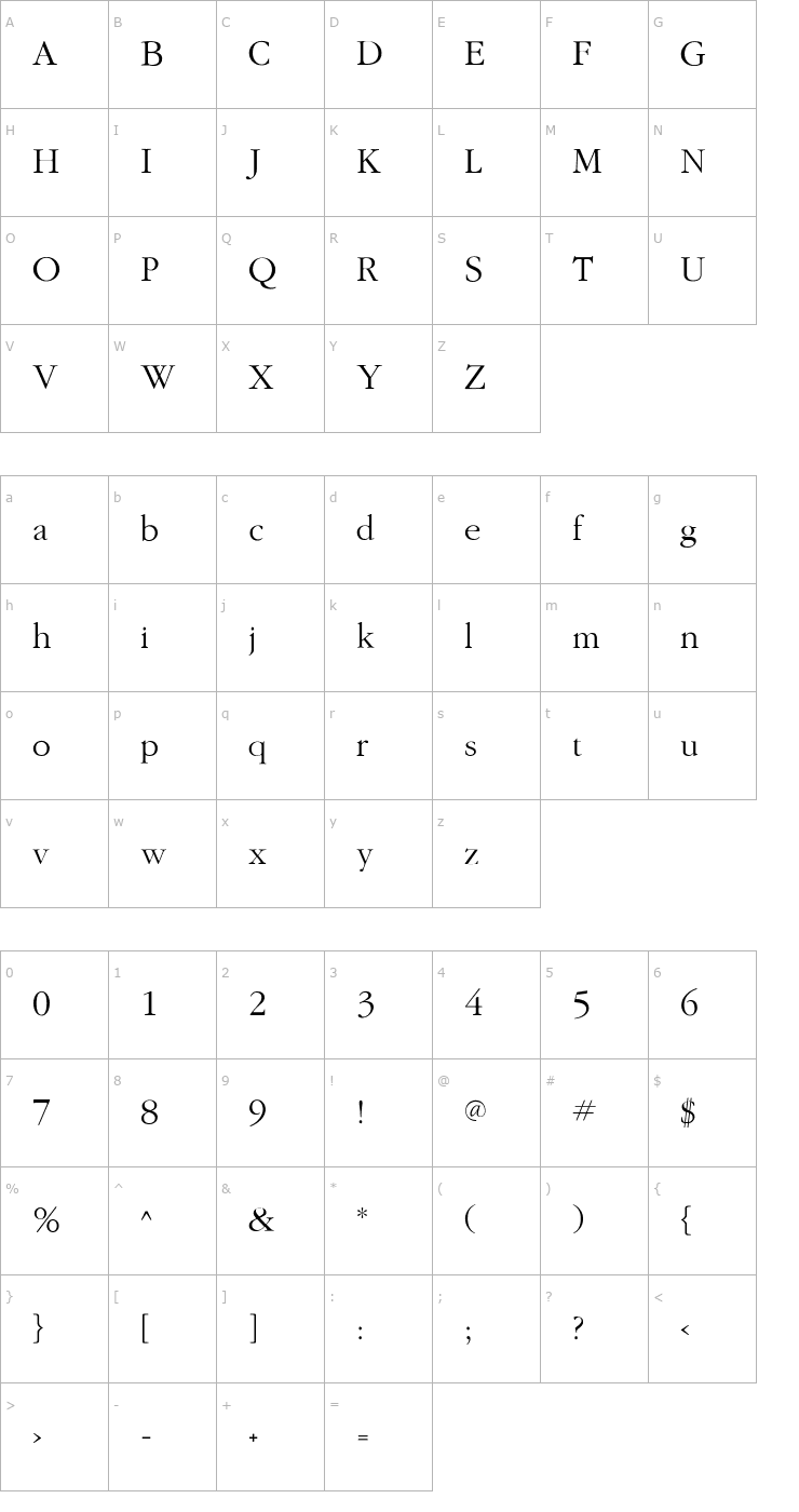 Character Map GaramondFLF-Roman Font