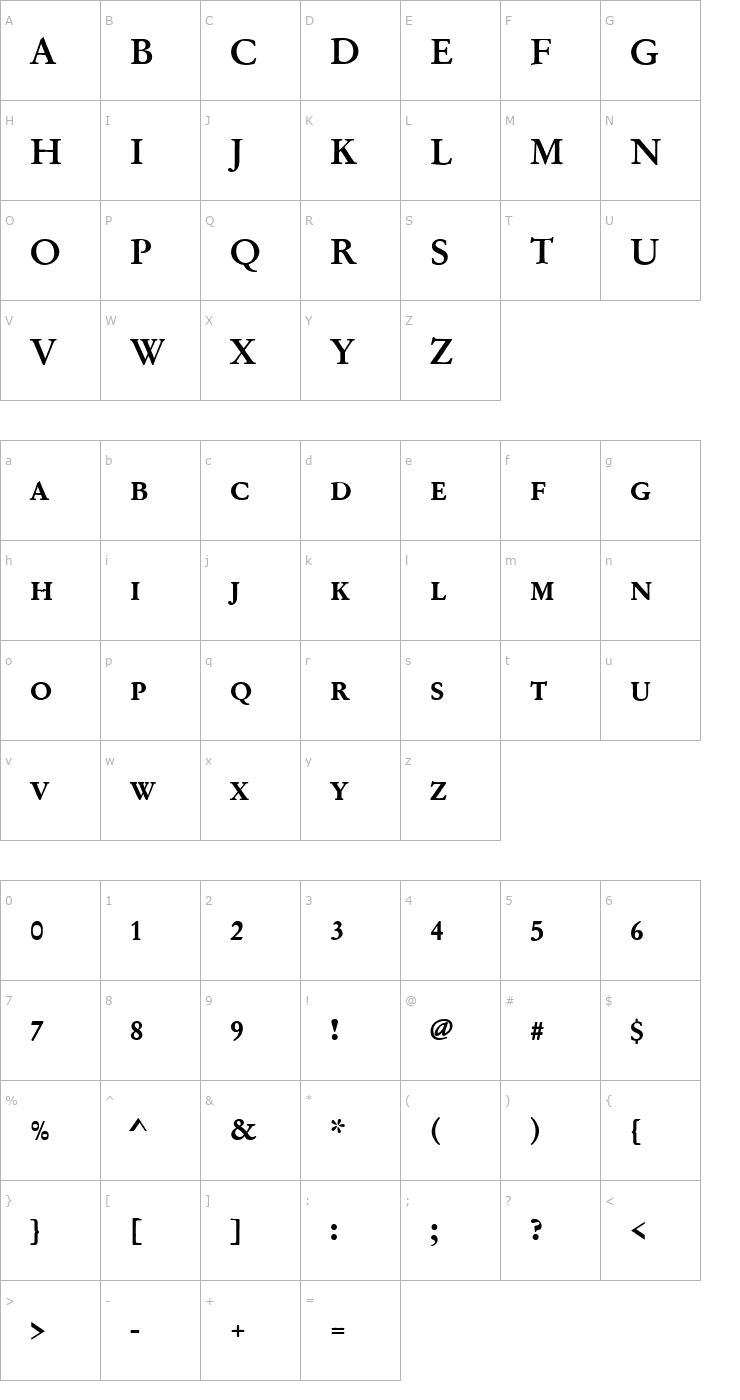 Character Map GaramondNo2DCDMed Font