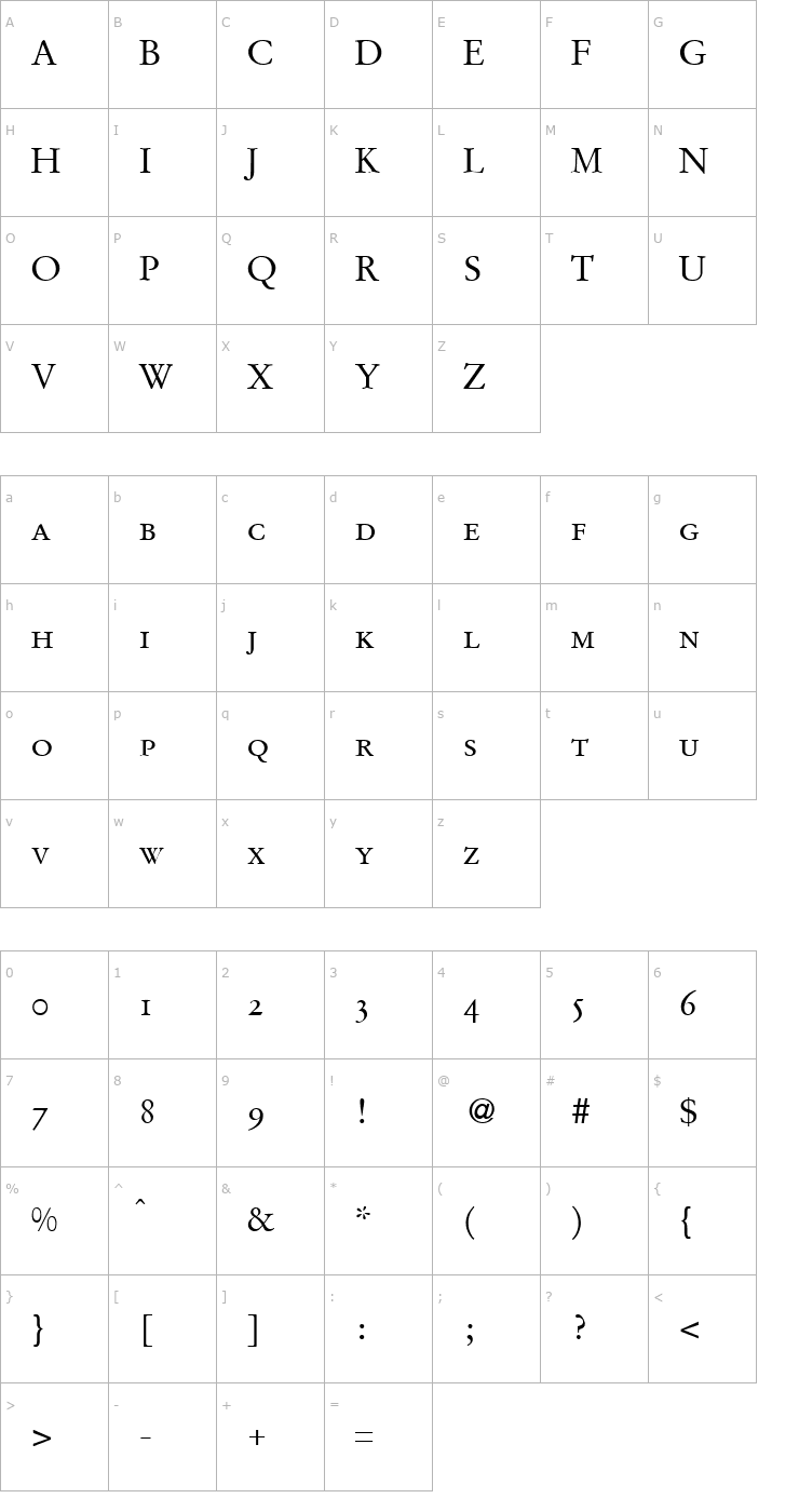 Character Map GaramondOriginalSmc-Regular Font