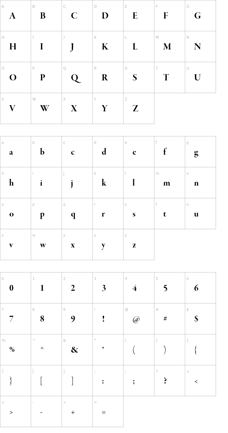 Character Map GaramondPremrPro-BdDisp Font