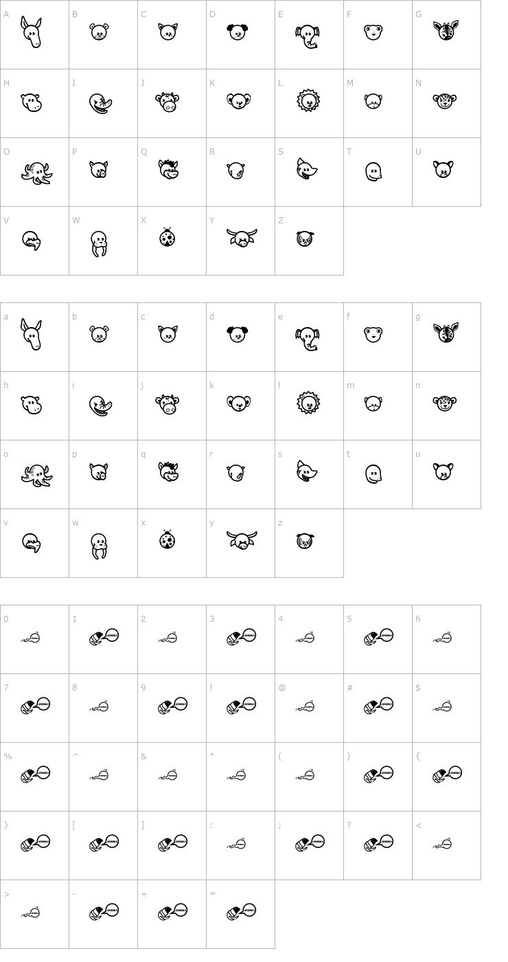 Character Map Garanimals Font