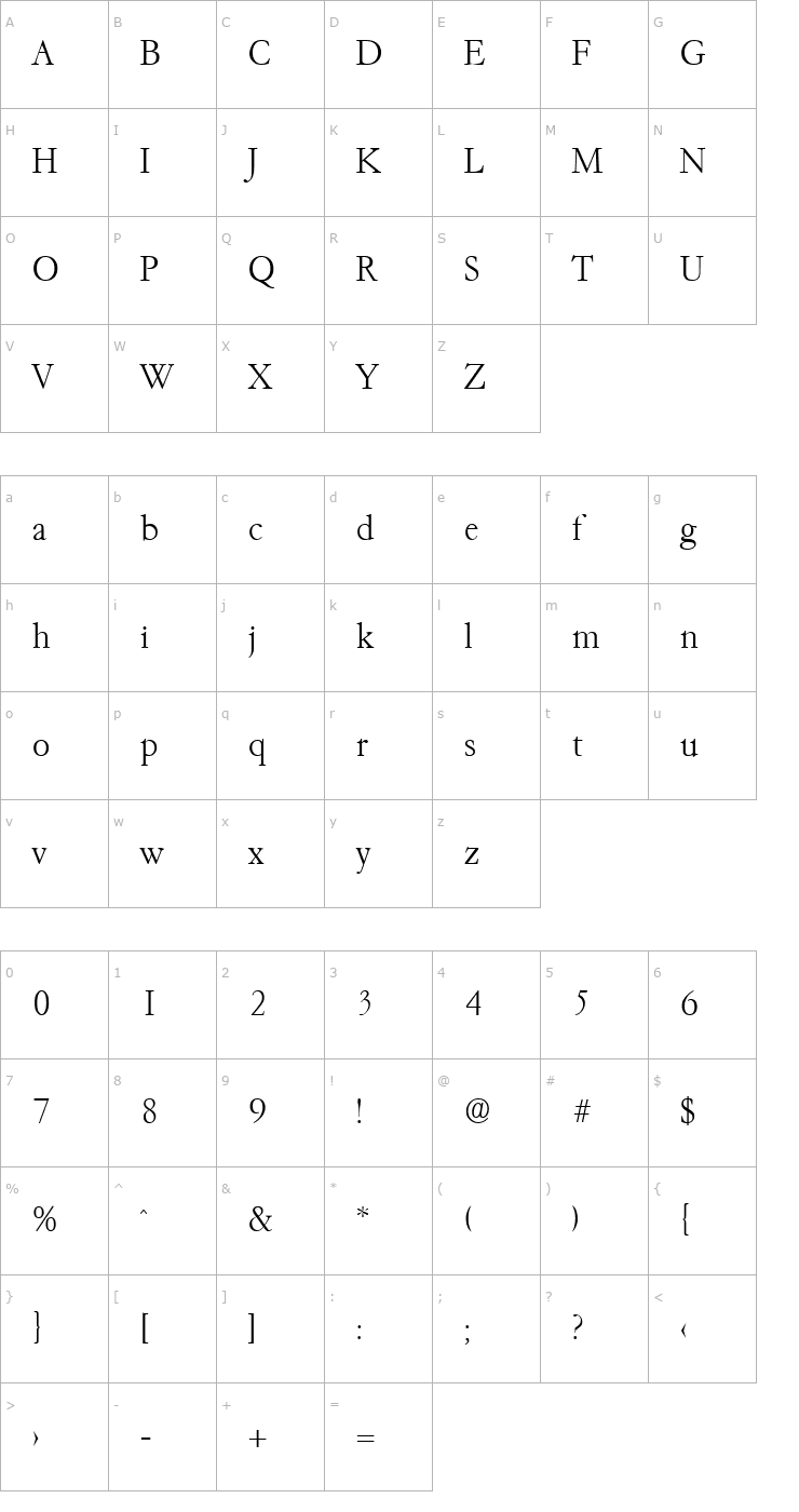 Character Map Garemond-Xlight Font