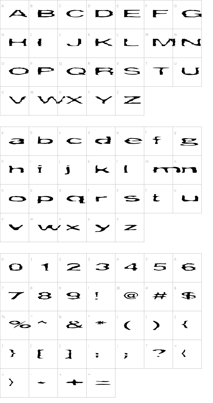 Character Map Gargantua Font