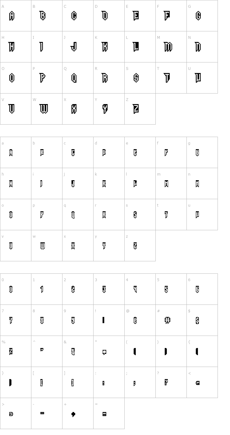 Character Map Gargoyles Normal Font