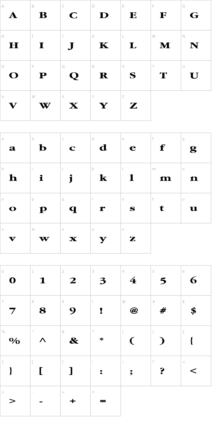 Character Map GarnetBroad Bold Font